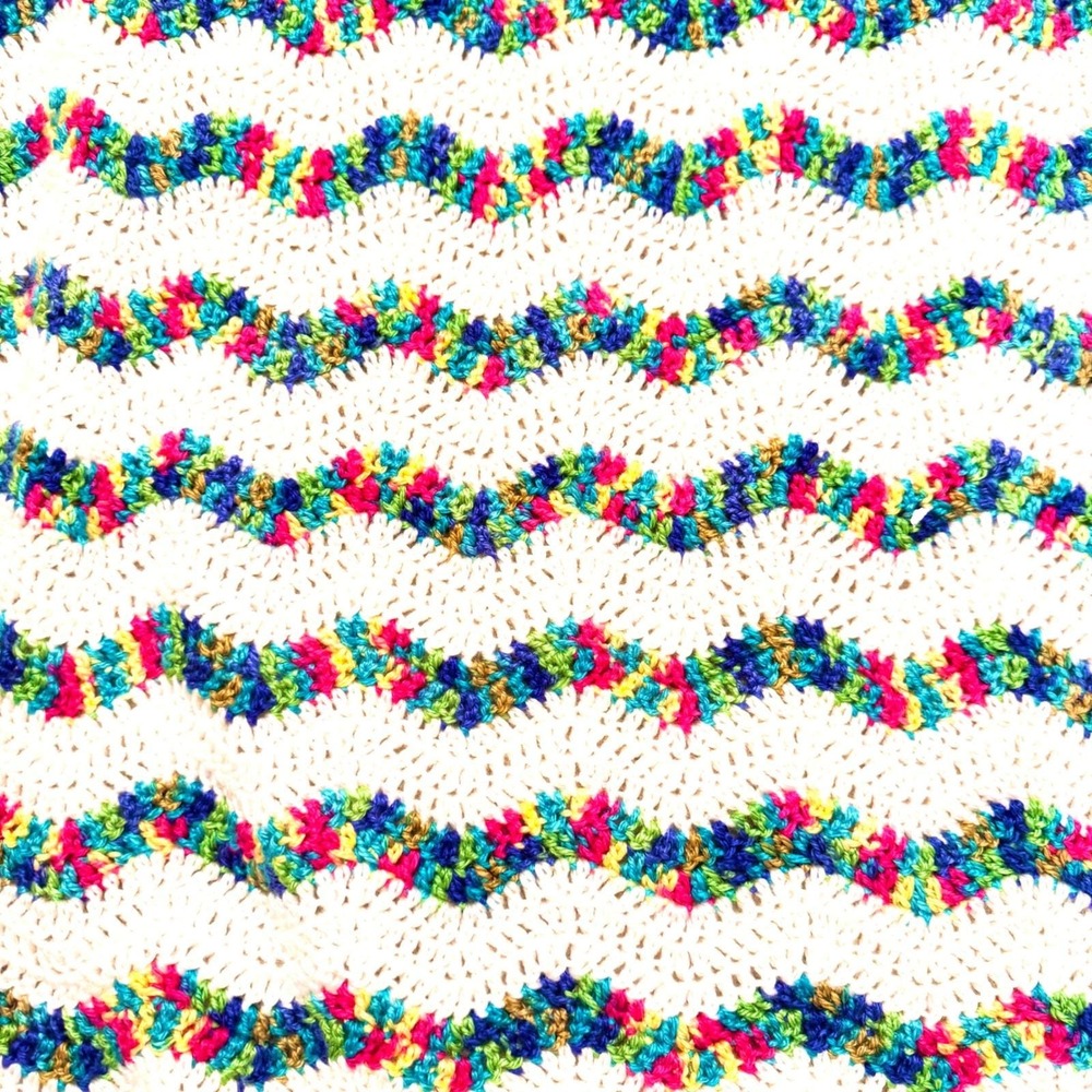 Hand Crocheted Baby Lap Blanket Rainbow Zig Zag Cottagecore Boho Throw 40x38